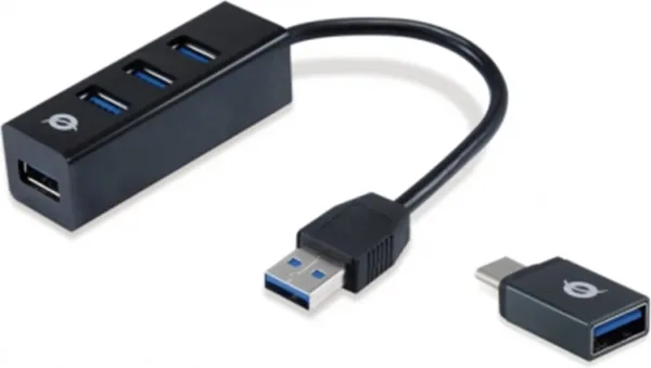 Hub usb 3.0 conceptronic hubbies04b 4 puertos con adaptador otg usb tipo c