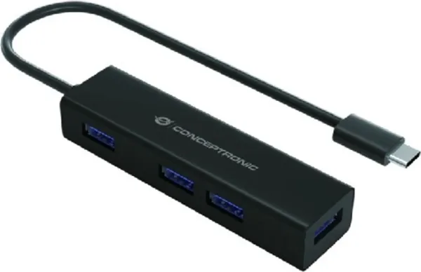 Hub usb tipo c conceptronic hubbies07b 4 x usb 3.0 - aluminio