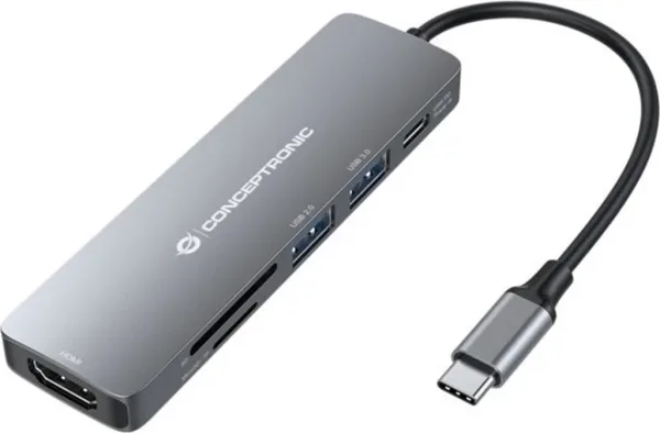 Adaptador usb - c 6en1 conceptronic donn11 -  hdmi usb 3.0 - lector sd