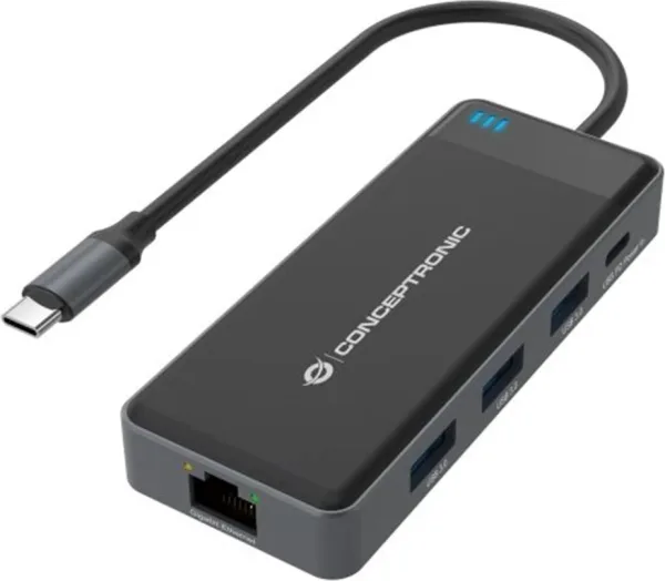 Adaptador conceptronic USB tipo c a gigabit ethernet rj45 -  con hub USB 3.2 3 puertos -  USB tipo c