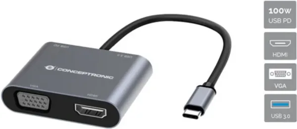 Hub usb tipo c conceptronic donn16g 1 x hdmi - 1 x vga - 1 x usb tipo c - 1 x usb 3.0