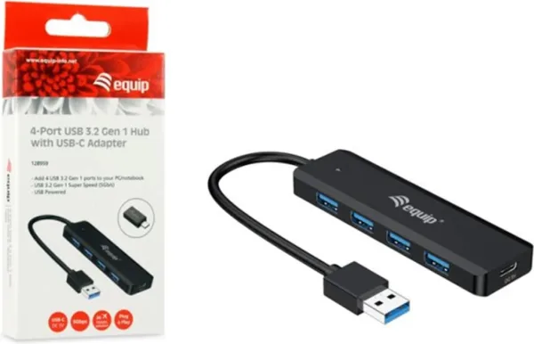 Hub USB equip life a 4 x USB 3.2 - 1 x USB tipo c + adaptador USB tipo c