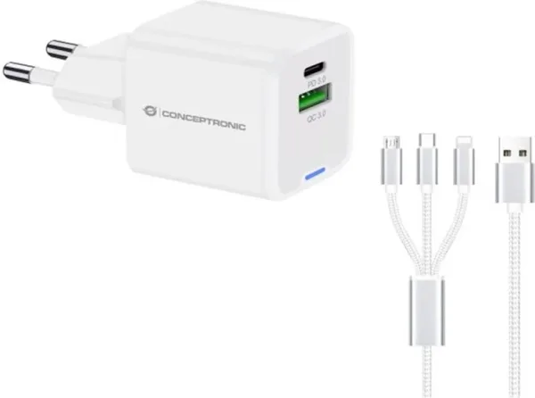 Cargador de pared conceptronic althea16w 33w + cable USB 3.0 3 en 1 blanco