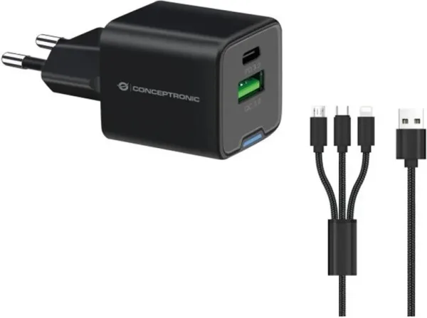 Cargador de pared conceptronic althea16b 33w + cable USB 3.0 3 en 1