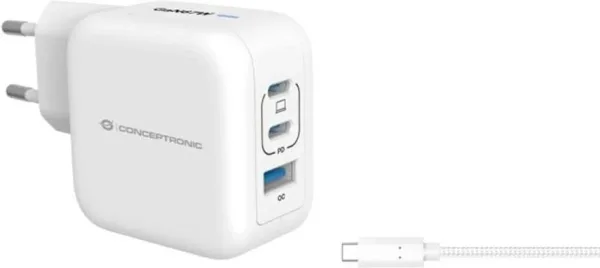 Cargador de pared conceptronic althea17w 67w + cable USB tipo c blanco