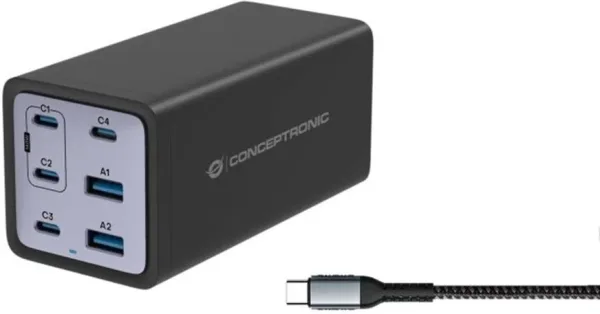 Cargador conceptronic ozul06be 200w + cable USB tipo c