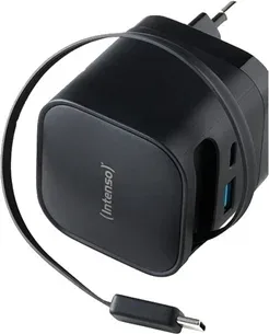 Cargador de pared intenso 65w gan w65acic retractil negro