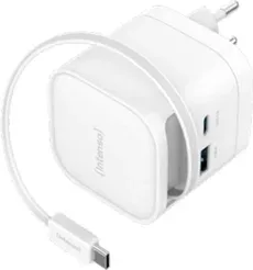 Intenso Cargador GaN W65ACIC retráctil Blanco