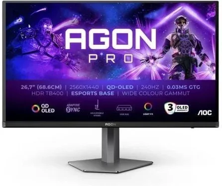 Monitor Gaming AOC AG276QZD2 26.5"/ WQHD/ Multimedia/ 0.03ms/ 240Hz/ QD-OLED/ Regulable en altura/ Negro