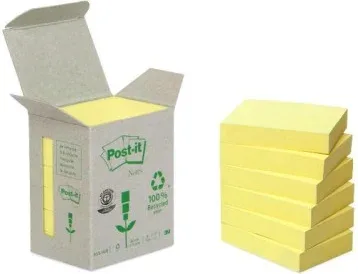 Pack 6 Blocs 100 Hojas Notas Recicladas Adhesivas 38X51Mm Canary Yellow Caja Cartón 653-1B Post-It 7100172254