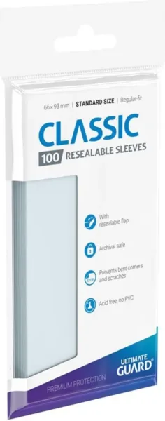 Fundas transparentes de cartas ultimate guard classic con cierre reutilizable tamaño estándar (100)