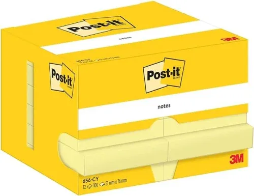 Pack 12 Blocs 100 Hojas Notas Adhesivas 51X76Mm Canary Yellow Caja Cartón 656 Post-It 7100290170