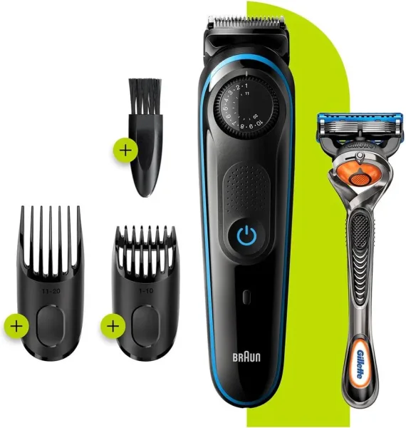 Barbero cortapelos braun bt3240 - uk + gillete fusion 39 ajustes -  barba -  lavable -  control giratorio