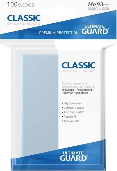 Fundas transparentes de cartas ultimate guard classic soft tamaño estándar (100)