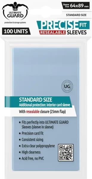 Fundas transparentes de cartas ultimate guard precise - fit cierre reutilizable tamaño estándar 100 unidades