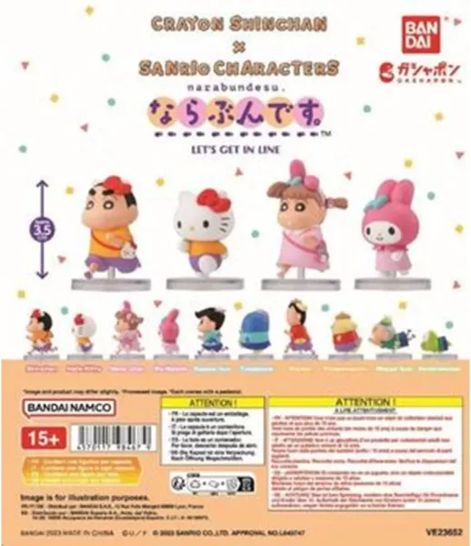 Surtido bandai gashapon shinchan x sanrio let s get in line 30 articulos
