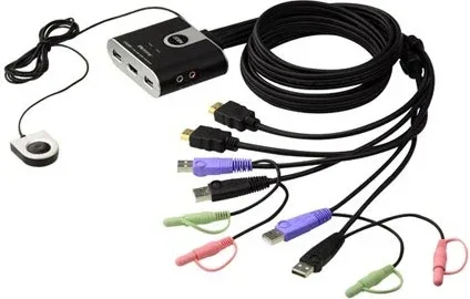 Aten Switch Kvm Formato Cable HDMI/Audio USB de 2 Puertos con Selector Remoto de Puerto (Cs692-At)