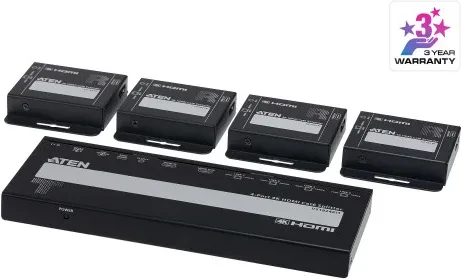Aten Distribuidor / Splitter HDMI 4K Sobre Cat 6 de 4 Puertos en Kit, con 4 Receptores, Salida HDMI Local y Poc (Vs1824Kit-At-G)