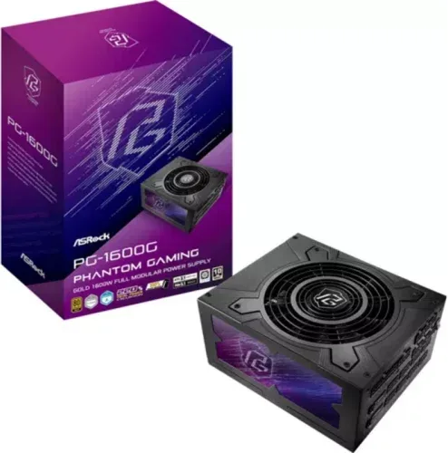 FUENTE ALIMENTACION ASROCK PG-1600G,PSU,1600W,80 PLUS GOLD,135MM,MODULAR,PCI-E 5.1 (12+4pin)x2,PCI-E (6+2 pin)x8,SATA (5 pin)x12