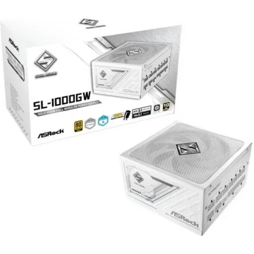FUENTE ALIMENTACION ASROCK SL-1000GW,PSU,1000W,80 PLUS GOLD,135MM,MODULAR,PCI-E 5.1 (12+4pin)x1,PCI-E (6+2 pin)x3,SATA (5 pin)x9 (BLANCA)
