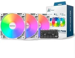 Ventilador 120X120 Montech Gf120 Pwm White Pack 3 + Hub
