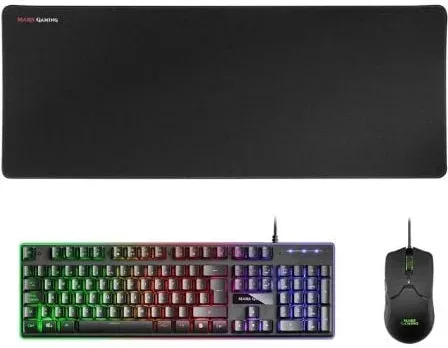 Pack Gaming Mars Gaming MCPX/ Teclado H-MECH  + Ratón Óptico + Alfombrilla/ Negro