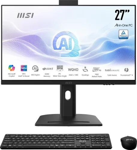 MSI AIO MODERN AM273Q AI 1UM-055ES. 27” IPS 2560x1440 (WQHD) 100HZ. INTEL ULTRA 7 155H. INTEL IRIS XE GRAPHICS.DDR5 32GB (16G*2). W11 PRO. NEGRO