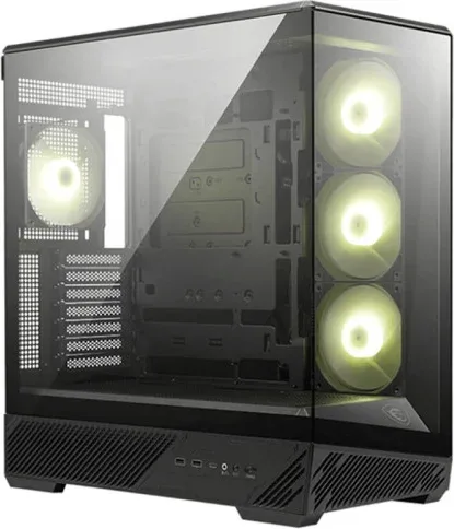 Caja Msi Mag Pano 130R Pz,3X2.5"+2X2.5"/3.5”,3X120+1X120Mm (ARGB),2Xusb3.2+1Usb3.2 Type C+Audio+Micro,Mid Tower,Negra