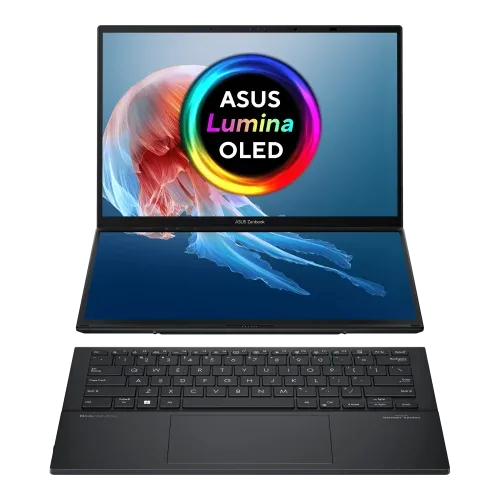ASUS Zenbook Duo OLED UX8406MA-QL396W - Ordenador Portátil 14" WUXGA (Intel Core Ultra 9 185H, 32GB RAM, 1TB SSD, Arc Graphics, Windows 11 Home) Gris Tintero - Teclado QWERTY español
