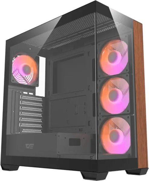 Caja Semitorre Atx Ds900 RGB Negro/Madera Darkflash
