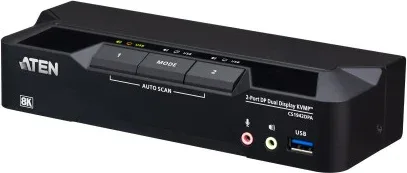 ATEN Conmutador KVMP™ de doble monitor con 2 puertos USB 3.0 y DisplayPort 8K (cables incluidos)