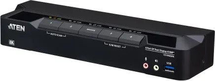 ATEN Conmutador KVMP™ de 4 puertos USB 3.0, DisplayPort 8K y doble monitor (cables incluidos)