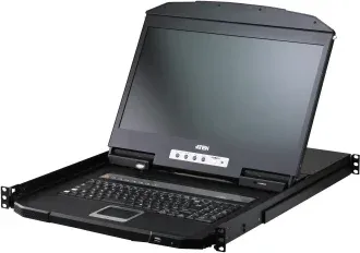 Aten Consola LCD Kvm Cl3708Nw (Spanish Keyboard / 2X-K06 Sg) para Rack, 8 Puertos USB-HDMI, Single Rail, Pantalla Panoramica 18.5" Full HD, Fondo Reducido, Consola Externa y Soporte USB.