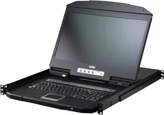 Aten Consola LCD Kvm Cl3716Nw (Spanish Keyboard / 2X-K06 Sg) para Rack, 16 Puertos USB-HDMI, Single Rail, Pantalla Panoramica 18.5" Full HD, Fondo Reducido, Consola Externa y Soporte USB.