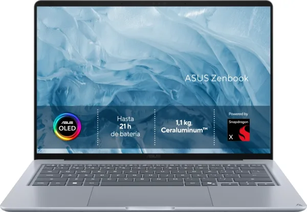PORTATIL ASUS ZENBOOK 14 UX3480QA-U1144W SNAPDRAGON X1-26-100 16GB 256GB 14"OLED W11H BLUE noAC