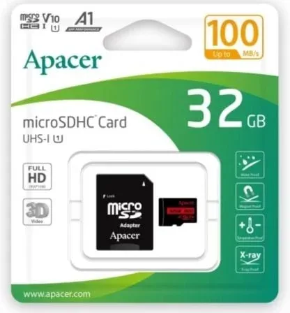 Tarjeta de Memoria Apacer 32GB microSD HC UHS 1 con Adaptador/ Clase 10/ 100MBs