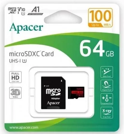 Tarjeta de Memoria Apacer 64GB XC UHS 1 con Adaptador/ Clase 10/ 100MBs