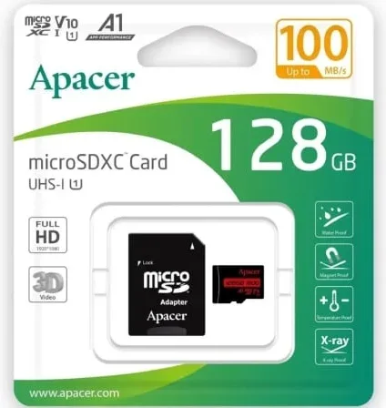 Tarjeta de Memoria Apacer 128GB XC UHS 1 con Adaptador/ Clase 10/ 100MBs