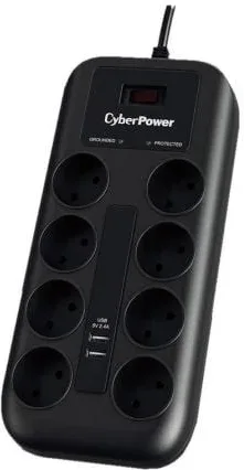 Regleta con Interruptor Cyberpower P0820SUD0-DE/ 8 Tomas de corriente/ 2 USB/ Cable 1.8m/ Negra