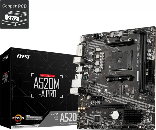 MSI A520M-A PRO placa base AMD A520 Zócalo AM4 micro ATX