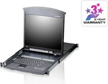 ATEN Consola LCD dual rail con switch KVM integrado multi-interfaz Cat 5 de 8 puertos