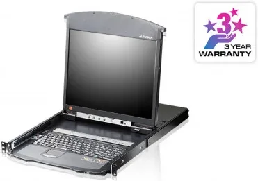 Aten Consola LCD dual rail con switch KVM por IP integrado multi-interfaz Cat 5 de 16 puertos con acceso compartido desde consolas local/remota