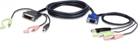 Aten 2L-7DX2U adaptador de cable de vídeo 1,8 m HDB-15 Male, USB A, Mini Stereo Jack DVI-I (Single Link), USB B, Mini Stereo Jack Negro, Verde, Rosa