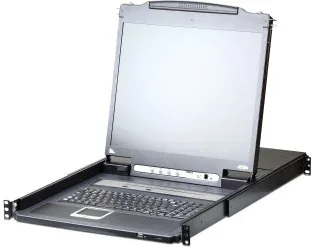 Aten Consola LCD single rail con switch KVM por IP integrado VGA PS/2-USB de 8 puertos con acceso compartido desde consolas local/remota
