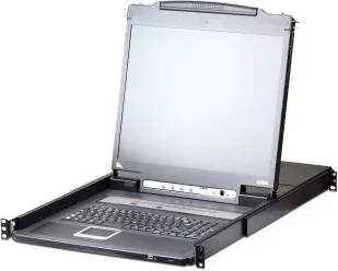 Aten Consola LCD single rail con switch KVM por IP integrado VGA PS/2-USB de 16 puertos con acceso compartido desde consolas local/remota