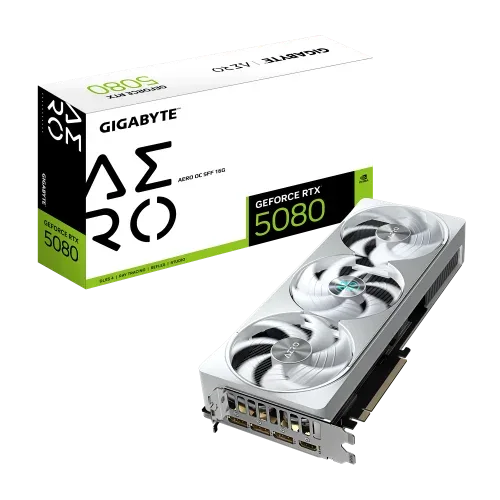 GIGABYTE GeForce RTX 5080 AERO OC SFF 16G Tarjeta Gráfica - 16GB GDDR7, 256 bits, PCI-E 5.0, 2730MHz Core Clock, 3 x DisplayPort, 1 x HDMI, GV-N5080AERO OC-16GD