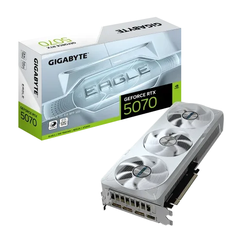 GIGABYTE GeForce RTX 5070 EAGLE OC ICE SFF 12G Tarjeta Gráfica - 12GB GDDR7, 192 bits, PCI-E 5.0, XXXX MHz Core Clock, 3 x DP 2.1a, 1 x HDMI 2.1b, NVIDIA DLSS 4, GV-N5070EAGLEOC ICE-12GD