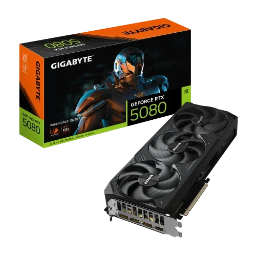 GIGABYTE GeForce RTX 5080 WINDFORCE OC SFF 16G Tarjeta Gráfica - 16GB GDDR7, 256 bits, PCI-E 5.0, 2670MHz Frecuencia Base, 3 x DP 2.1a, 1 x HDMI 2.1b, GV-N5080WF3OC-16GD