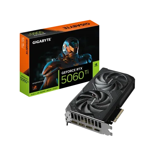 GIGABYTE GeForce RTX 5060 Ti WINDFORCE 8G Tarjeta Gráfica – 8 GB GDDR7, 128 bits, PCI-E 5.0, 2572 MHz Frecuencia del núcleo, 3 x DisplayPort, 1 x HDMI, GV-N506TWF2-8GD