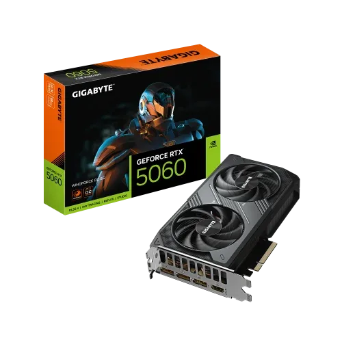 GIGABYTE GeForce RTX 5060 WINDFORCE OC 8G Tarjeta Gráfica - 8GB GDDR7, 128bit, PCI-E 5.0, 2512 MHz Frecuencia del núcleo, 3 x DisplayPort, 1 x HDMI, GV-N5060WF2OC-8GD
